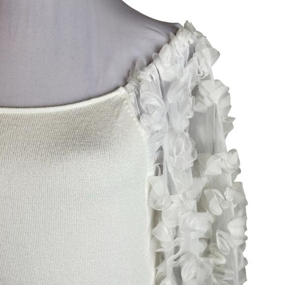 🆕 Marc NY Top Womens Size M White Knit w Tulle Pouf Ruffle Sleeves Romantic NWT - Picture 4 of 11